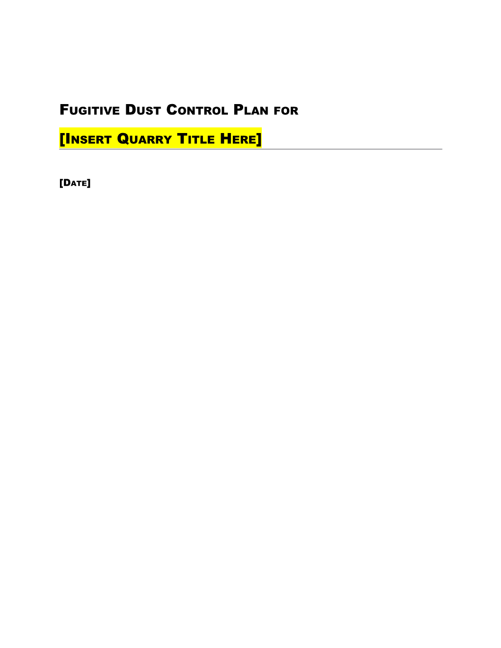Fugitive Dust Control Plan For