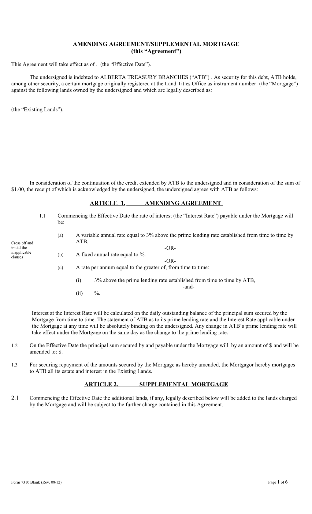 7310 Form - Amending Agreement-Supplemental Mortgage