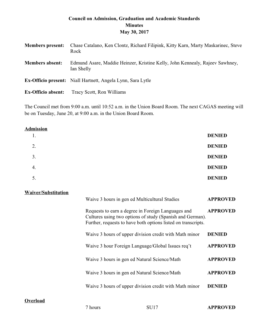 Council on Admission, Graduation and Academic Standards