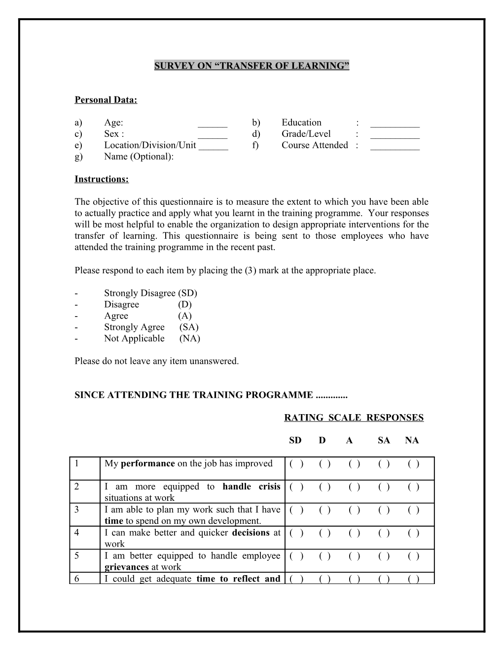 Survey on Transfer of Learning