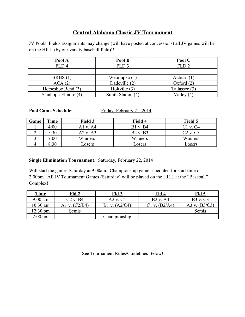 Central Alabama Classic JV Tournament