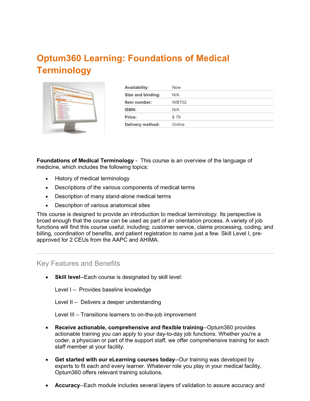Optum360 Learning: Foundations of Medical Terminology