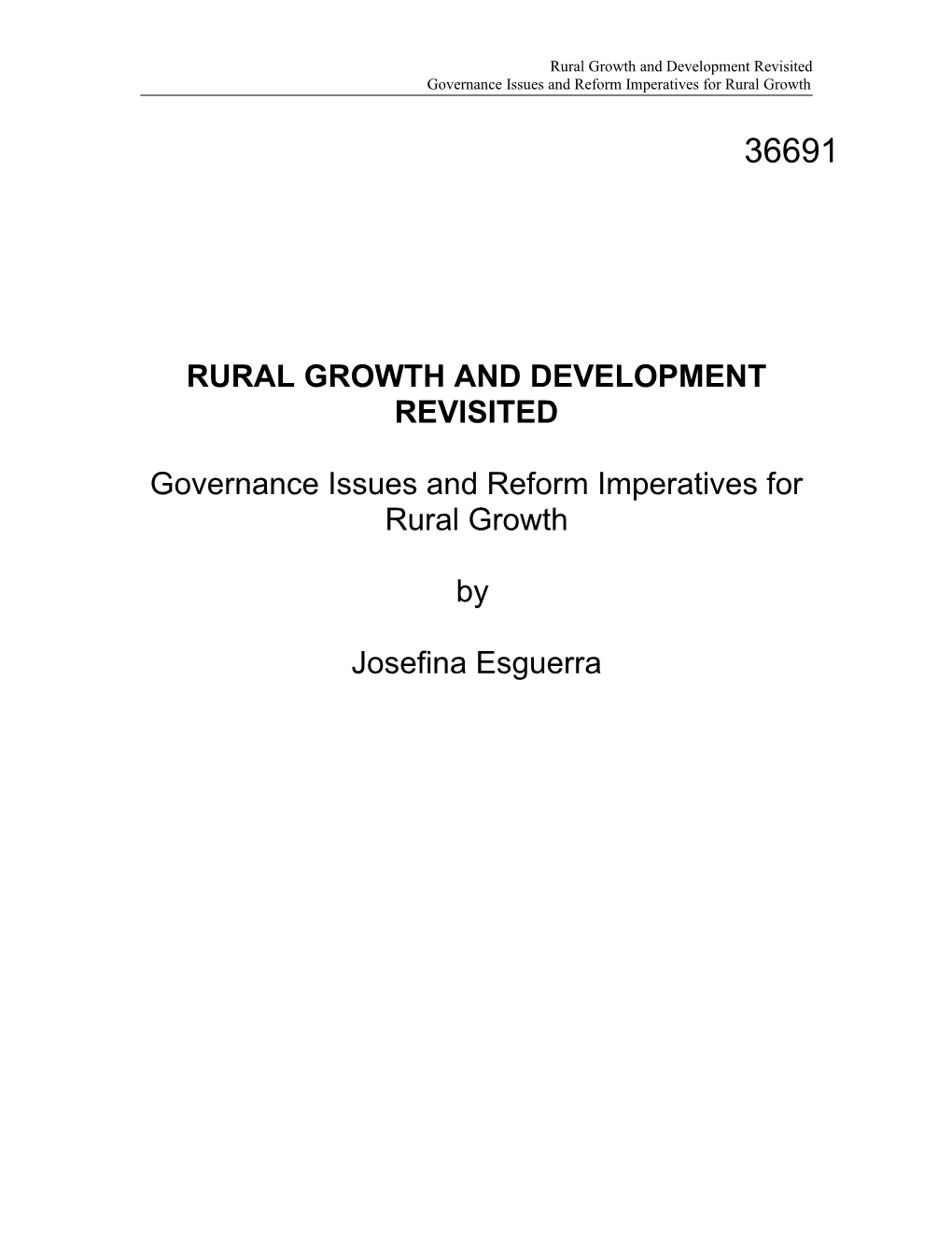 The Role of Better Governance in Promoting Rural Growth