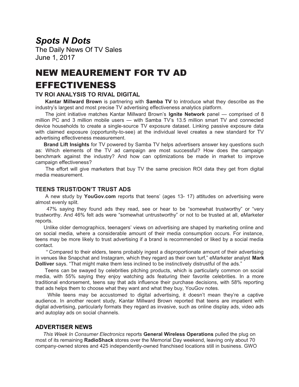 New Meaurement for Tv Ad Effectiveness