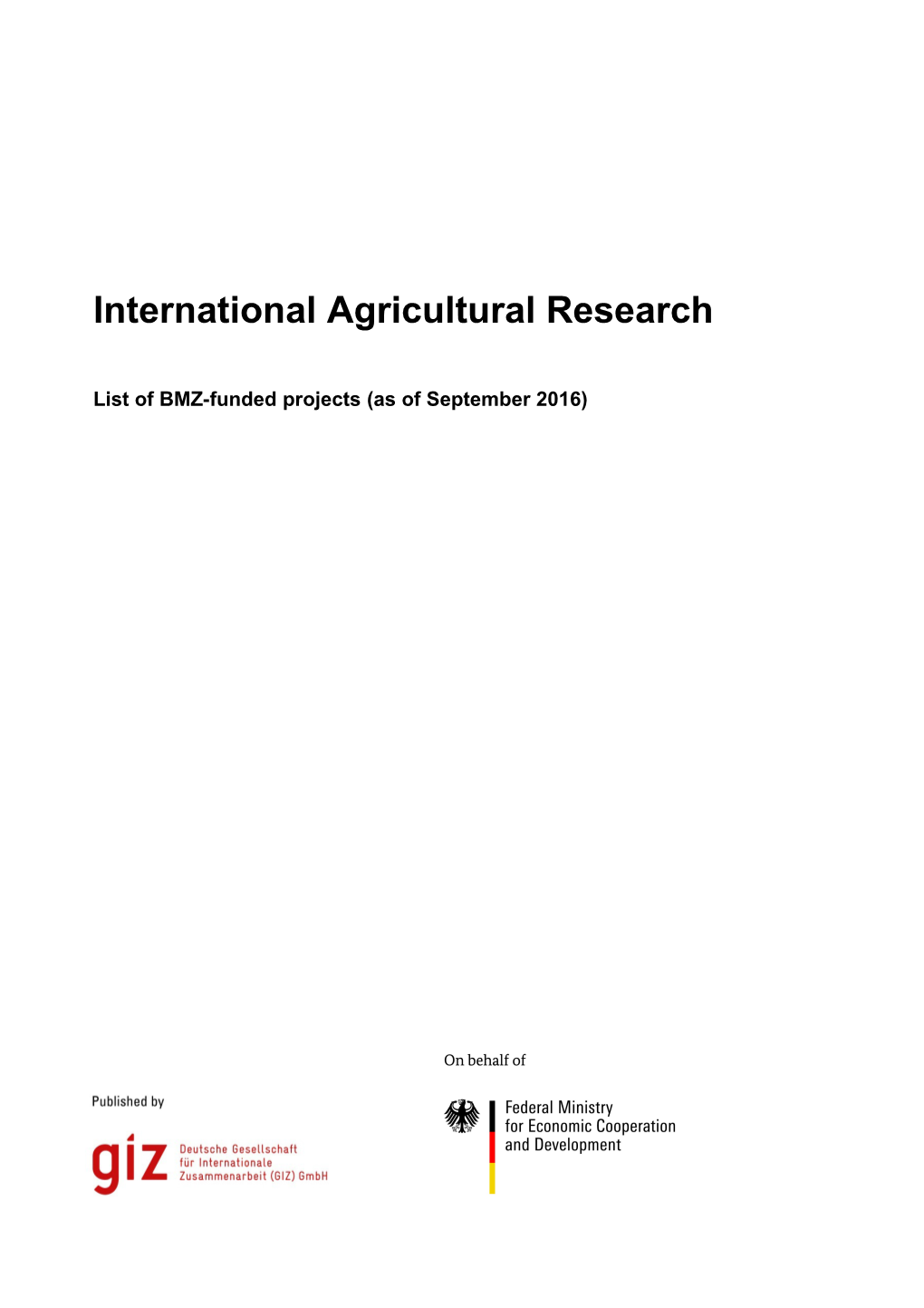 BMZ-Funded Research Projects at International Agricultural Research Centres