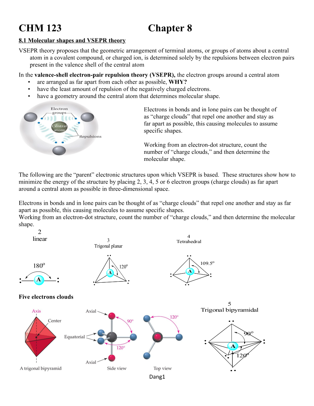 8.1 Molecular Shapes and VSEPR Theory