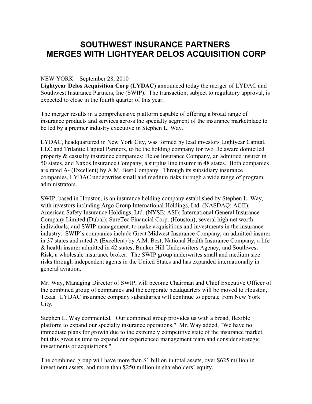 Merges with Lightyear Delos Acquisition Corp