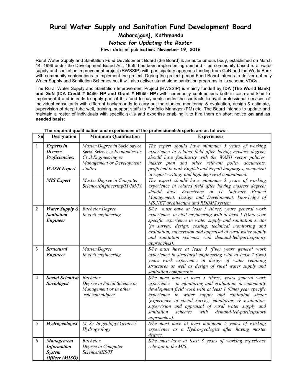 Rural Water Supply and Sanitation Fund Development Board