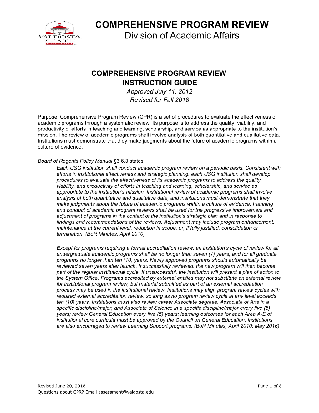 Comprehensive Program Review