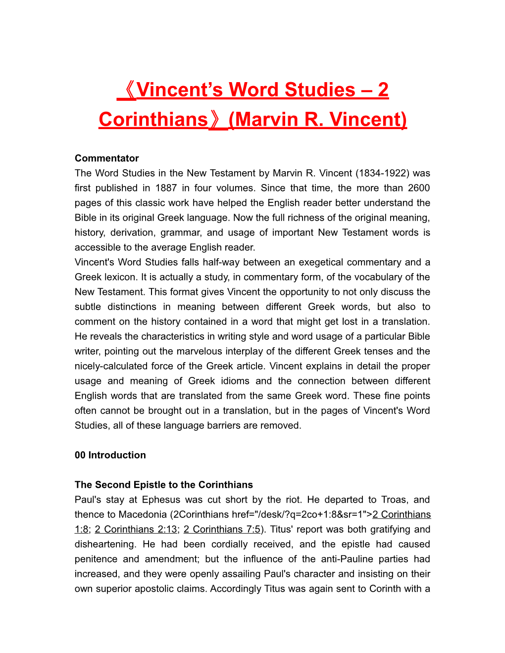 Vincent S Word Studies 2 Corinthians (Marvin R. Vincent)