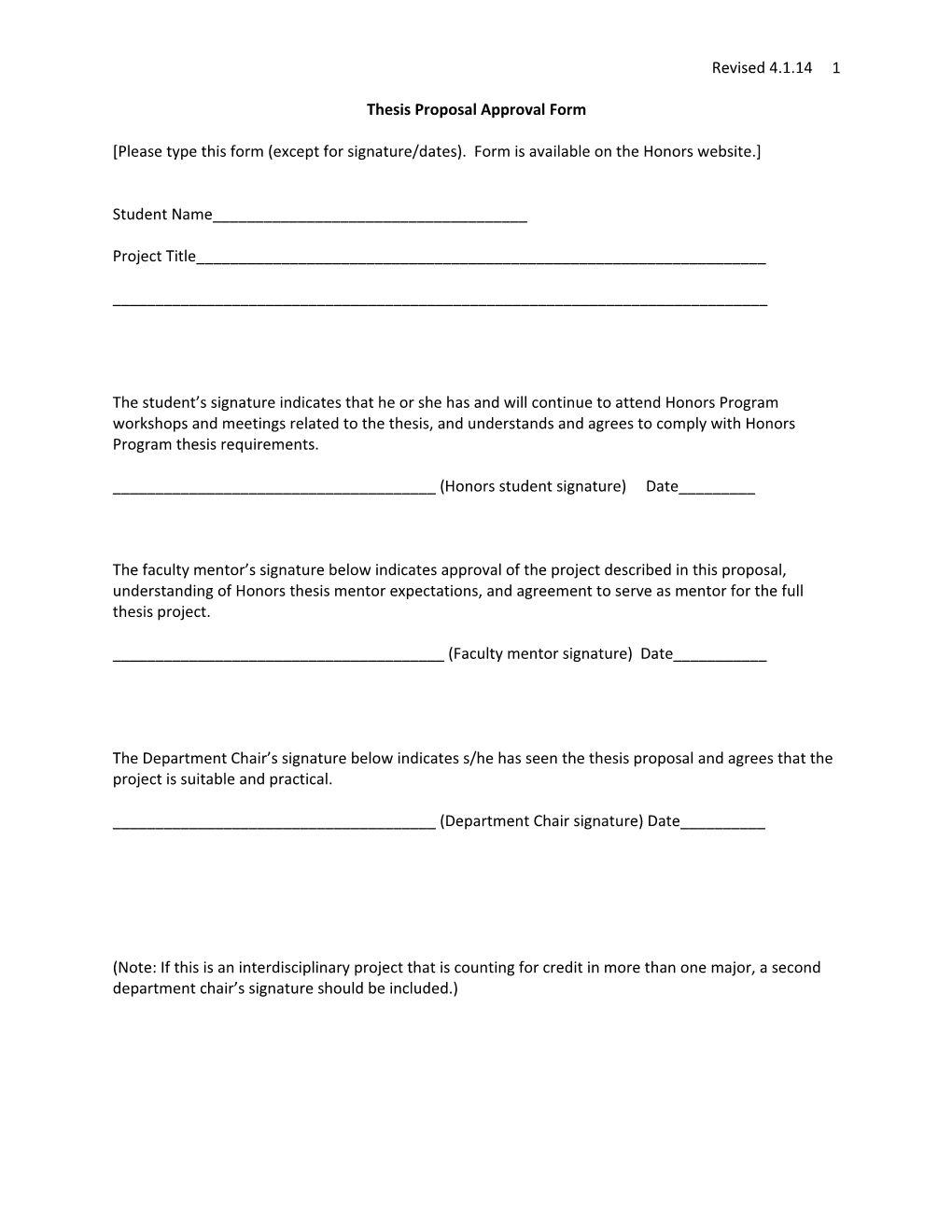 Thesis Agreement/Approval Form