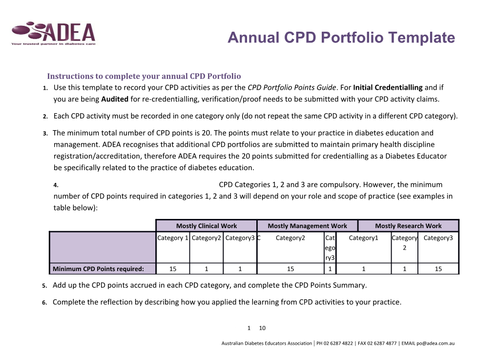 Instructions to Complete Your Annual CPD Portfolio