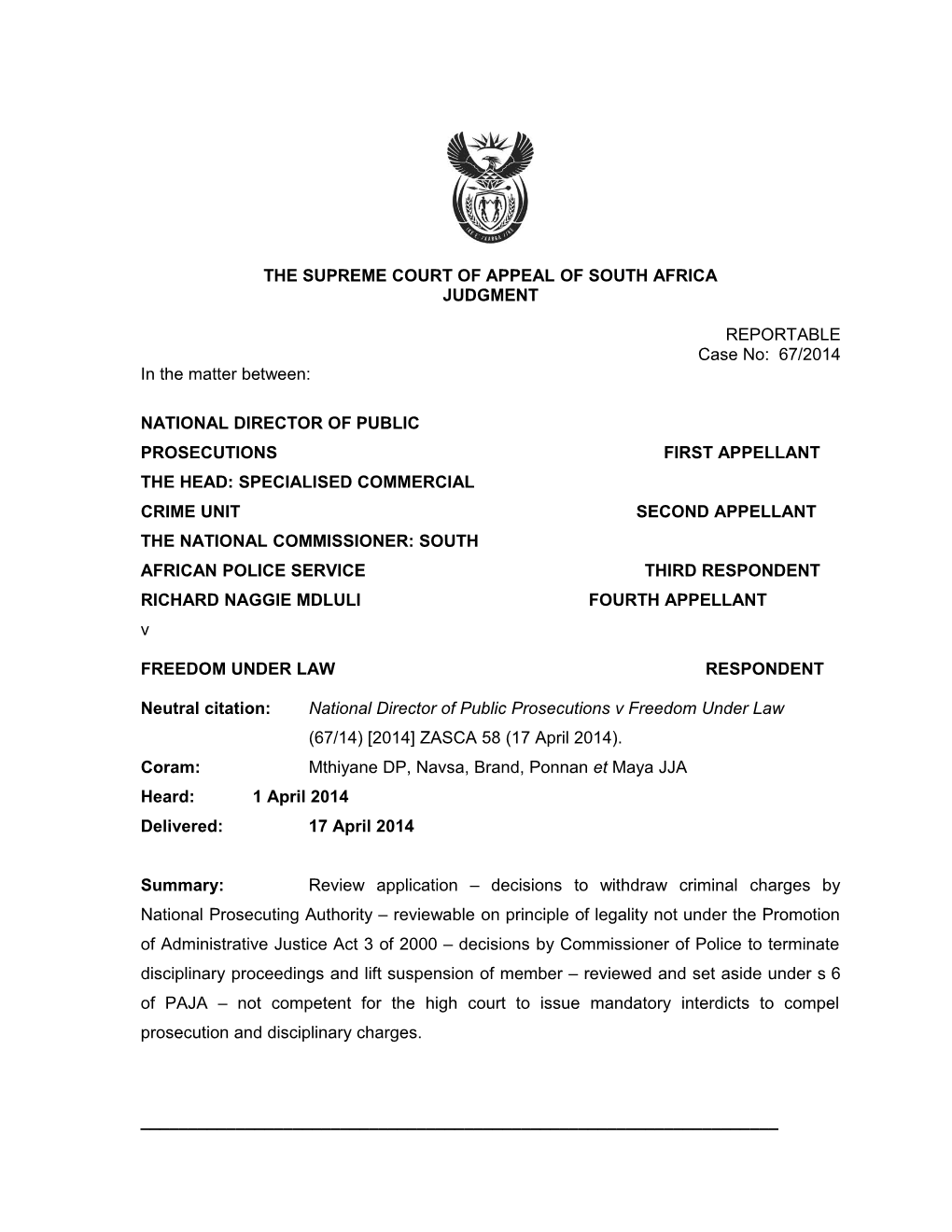 The Supreme Court of Appeal of South Africa s6