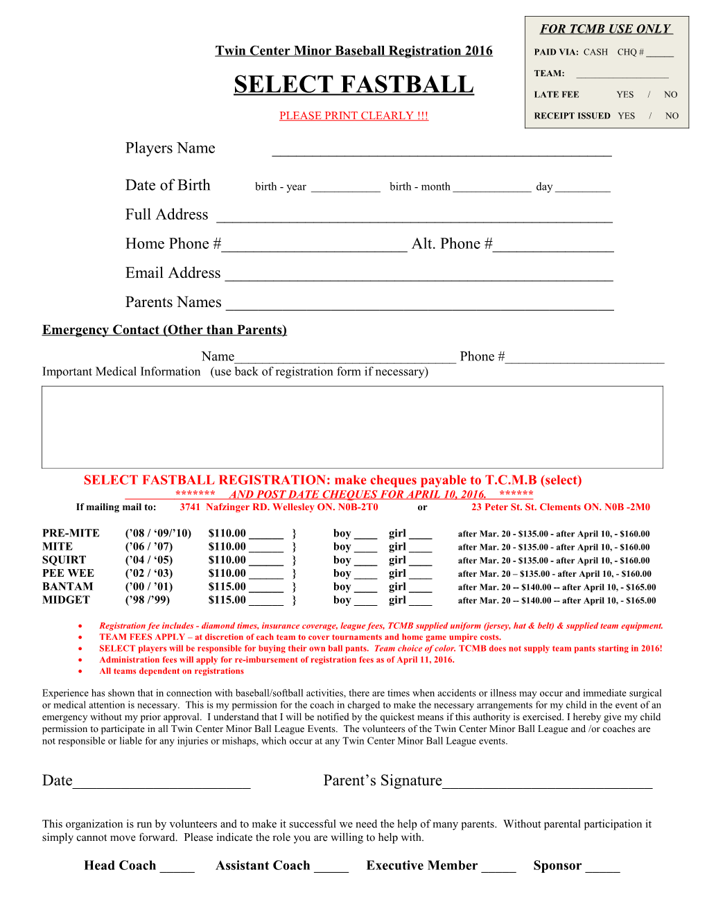 Wellesley Woolwich Baseball Registration 2010