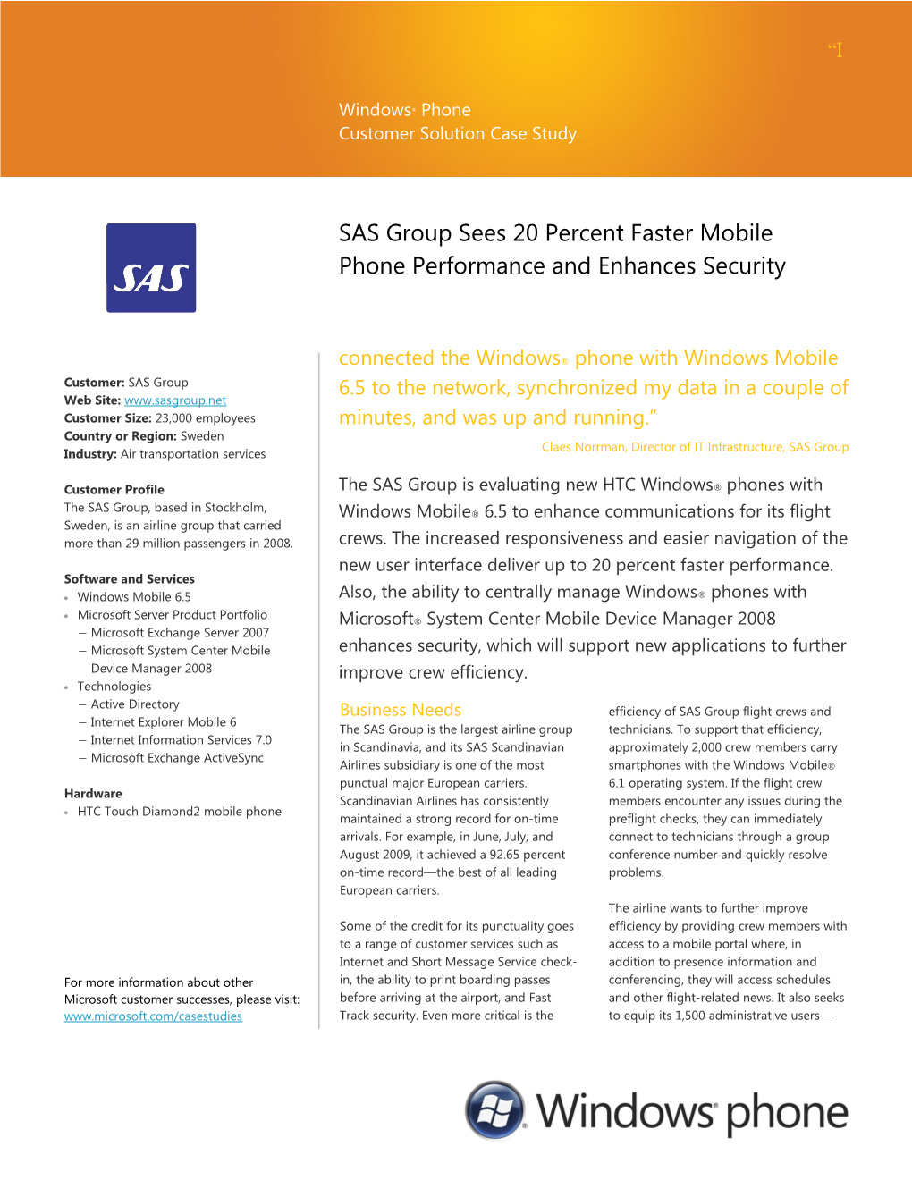 SAS Group Sees 20 Percent Faster Mobile Phone Performance and Enhances Security