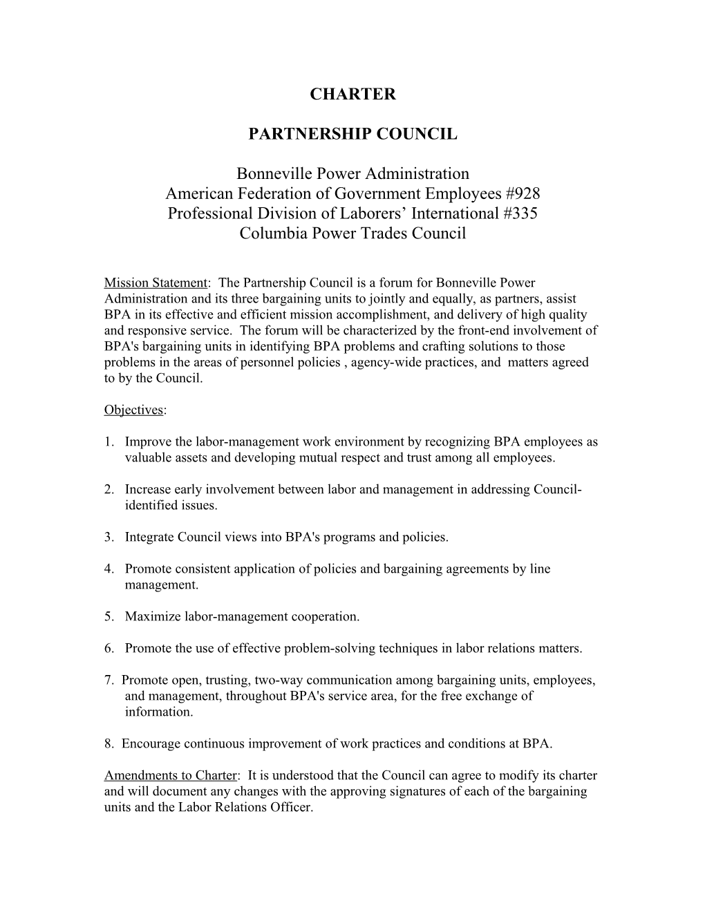 BPA Partnership Council Charter