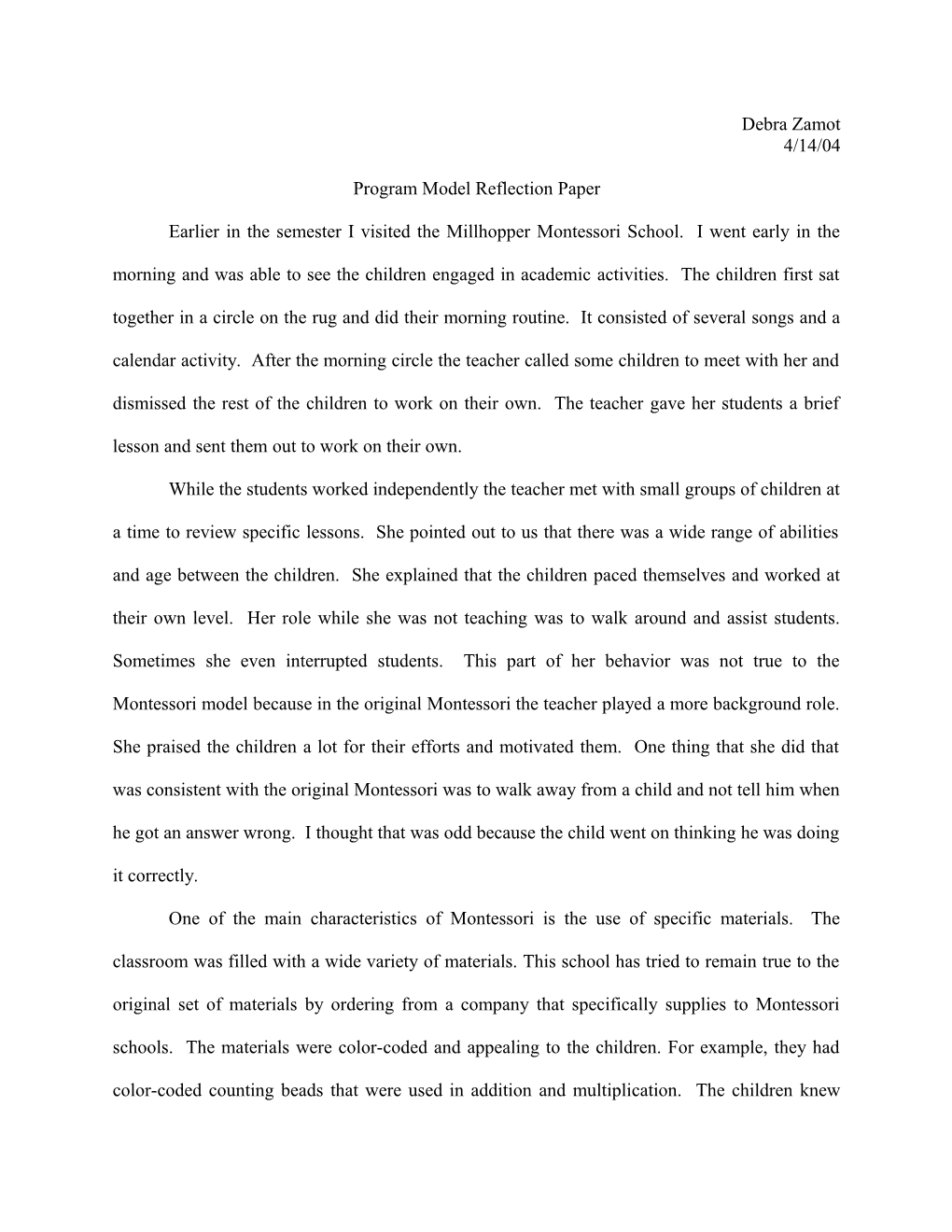 Program Model Reflection Paper