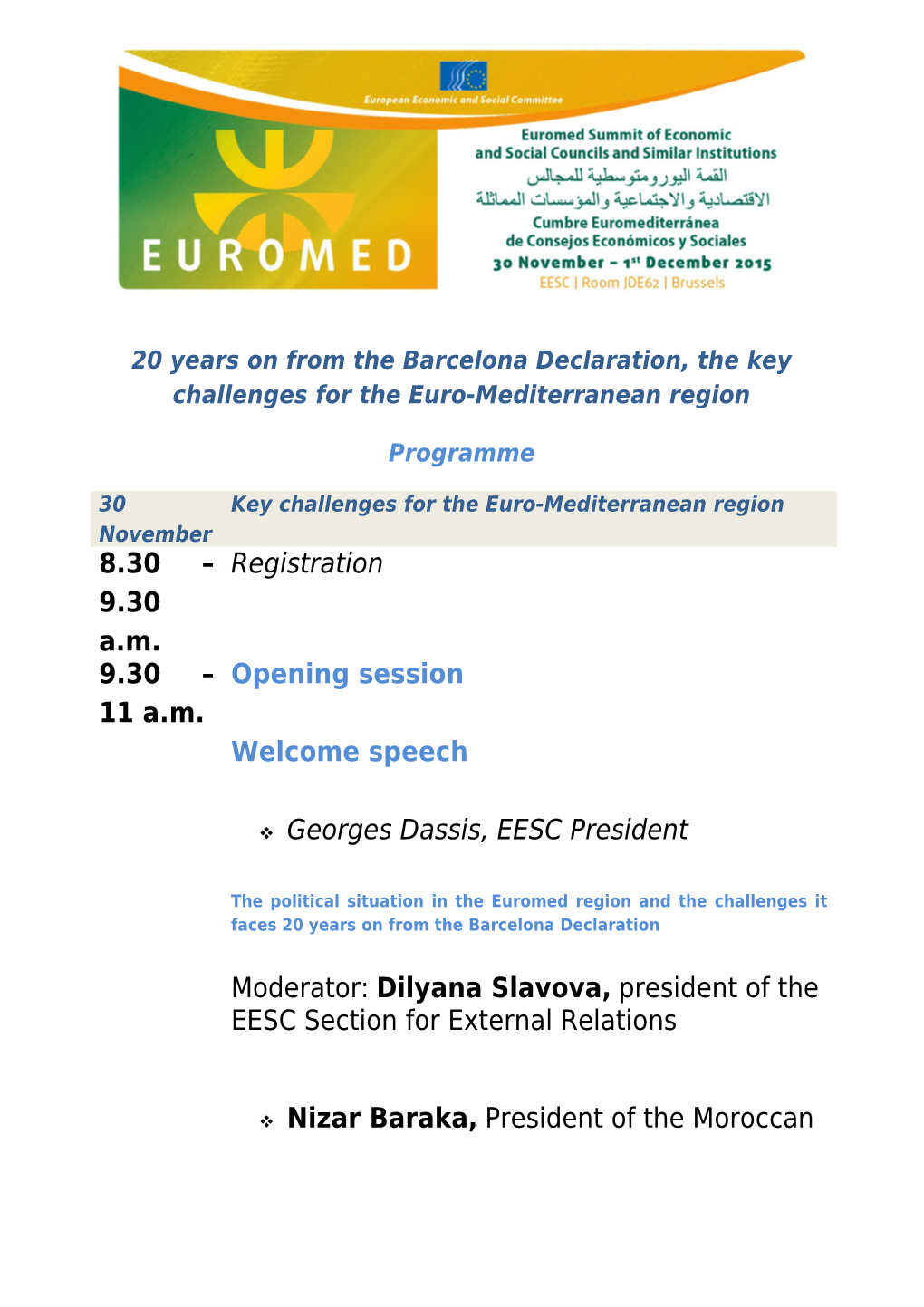 Draft Programme for EUROMED Summit