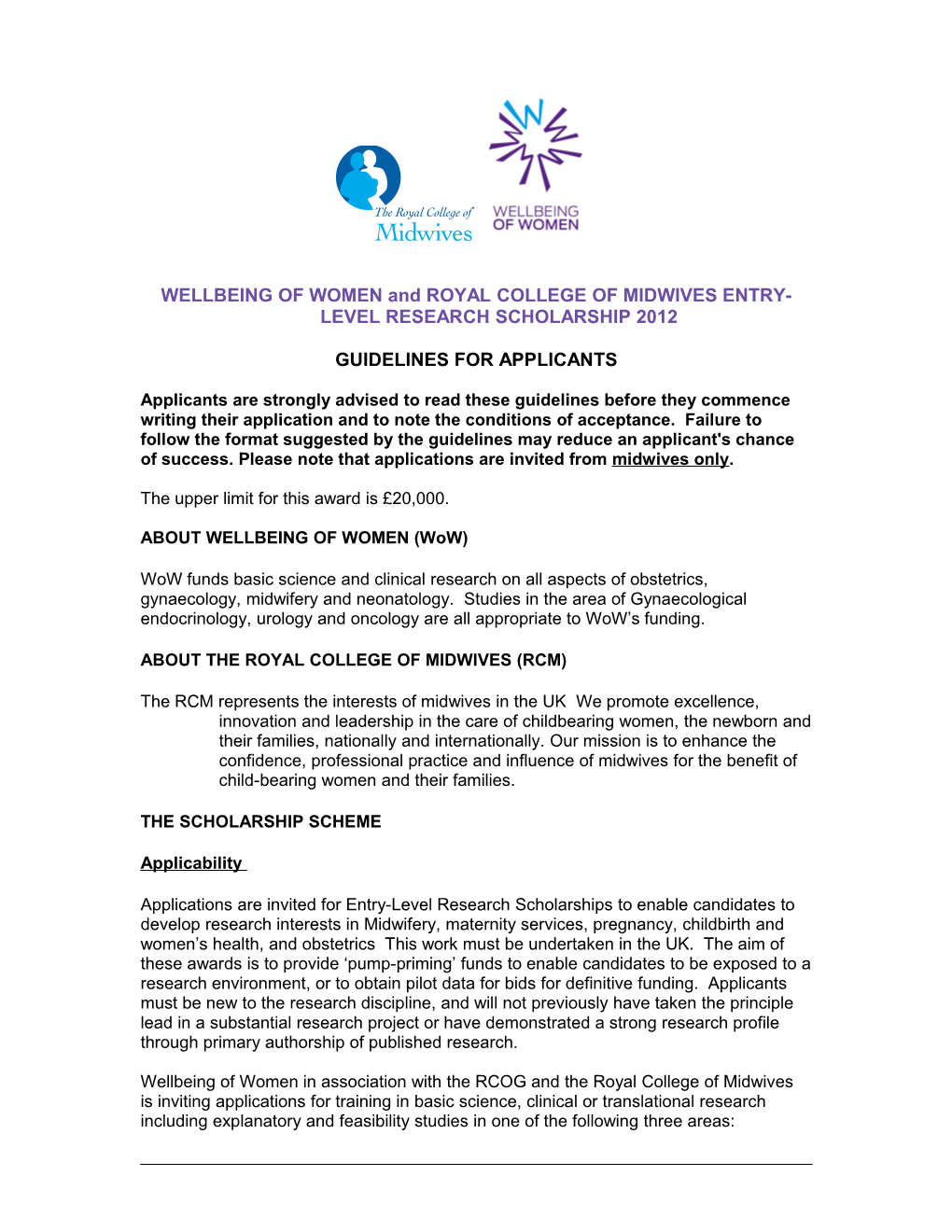 Wellbeing of Women/Rcog Research Training Fellowships 2005