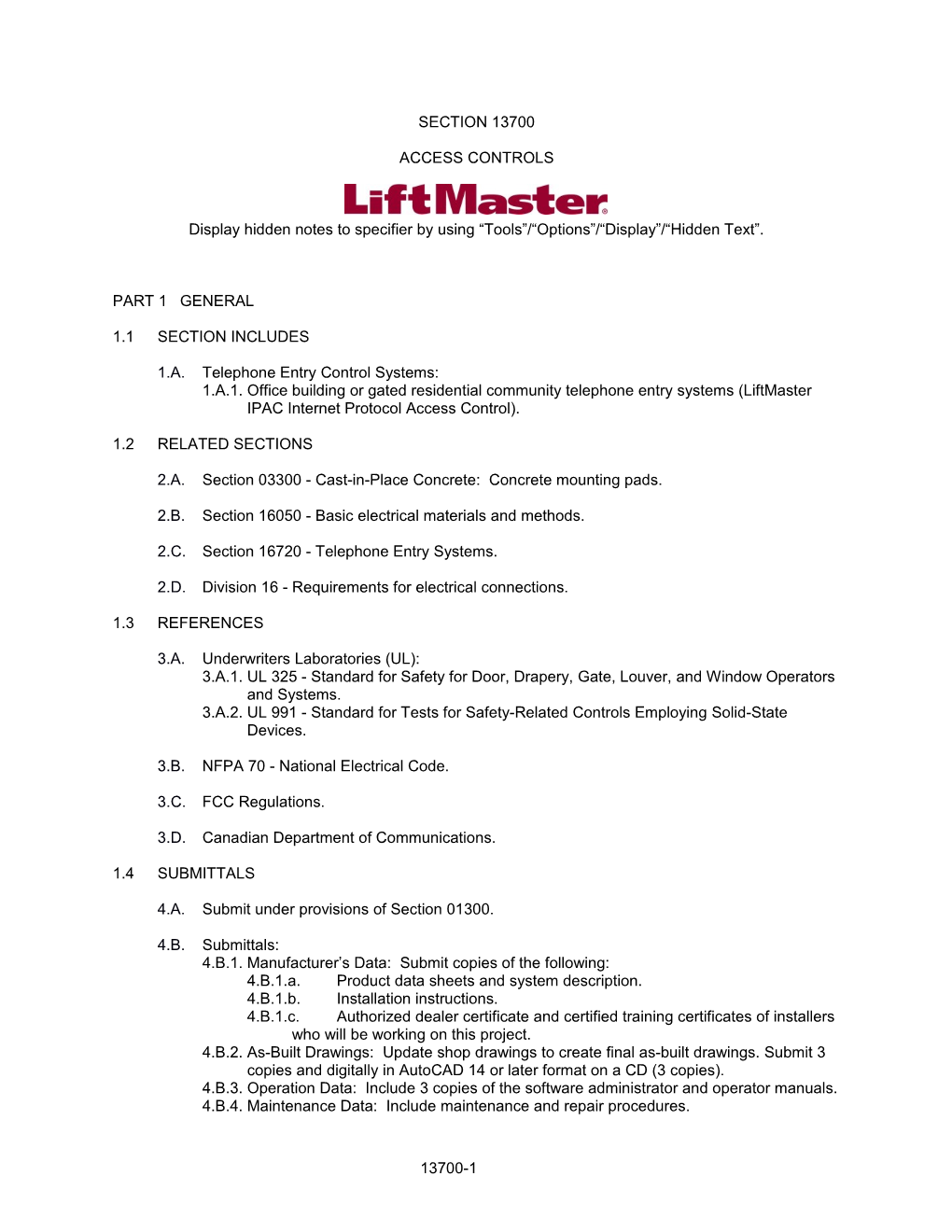 Section 13700 - Access Controls