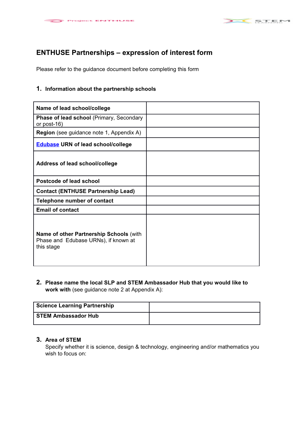 ENTHUSE Partnerships Expression of Interest Form