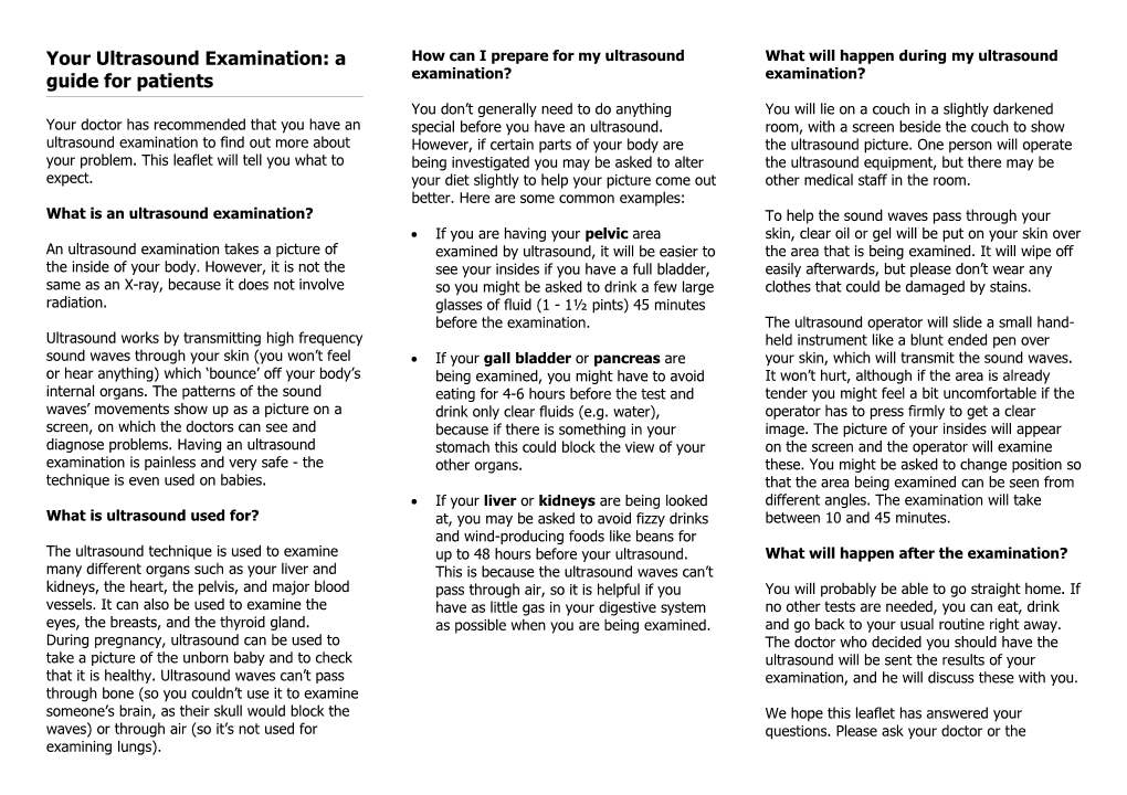 Your Ultrasound Examination: a Guide for Patients