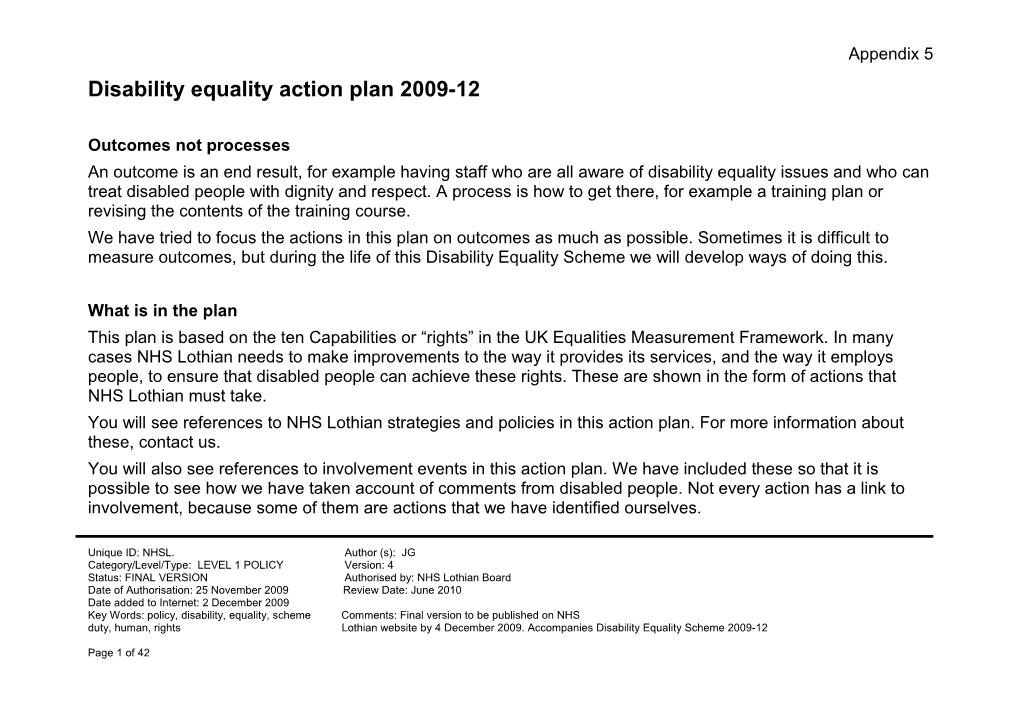 Disability Equality Action Plan 2009-12