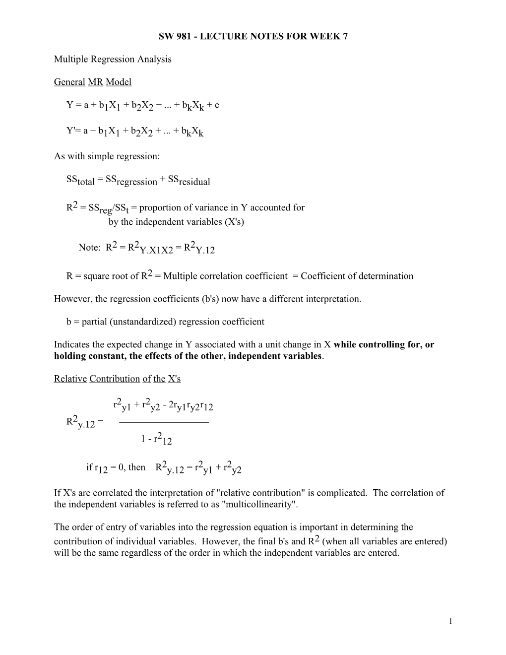 Sw 981 - Lecture Notes for Week 7