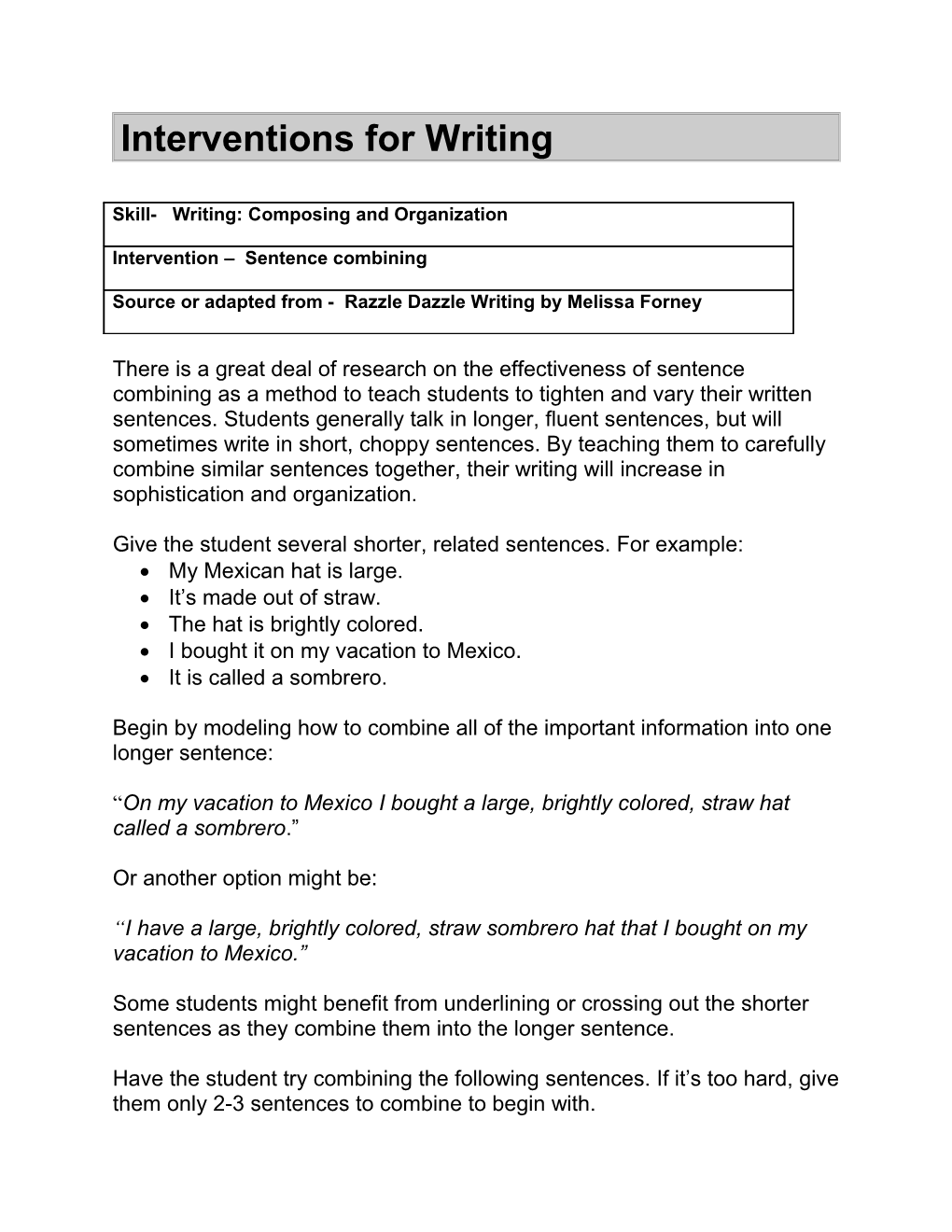 Interventions for Writing