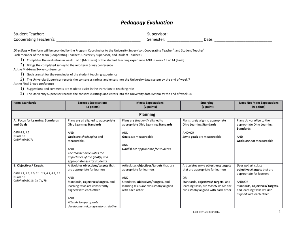 Pedagogy Evaluation