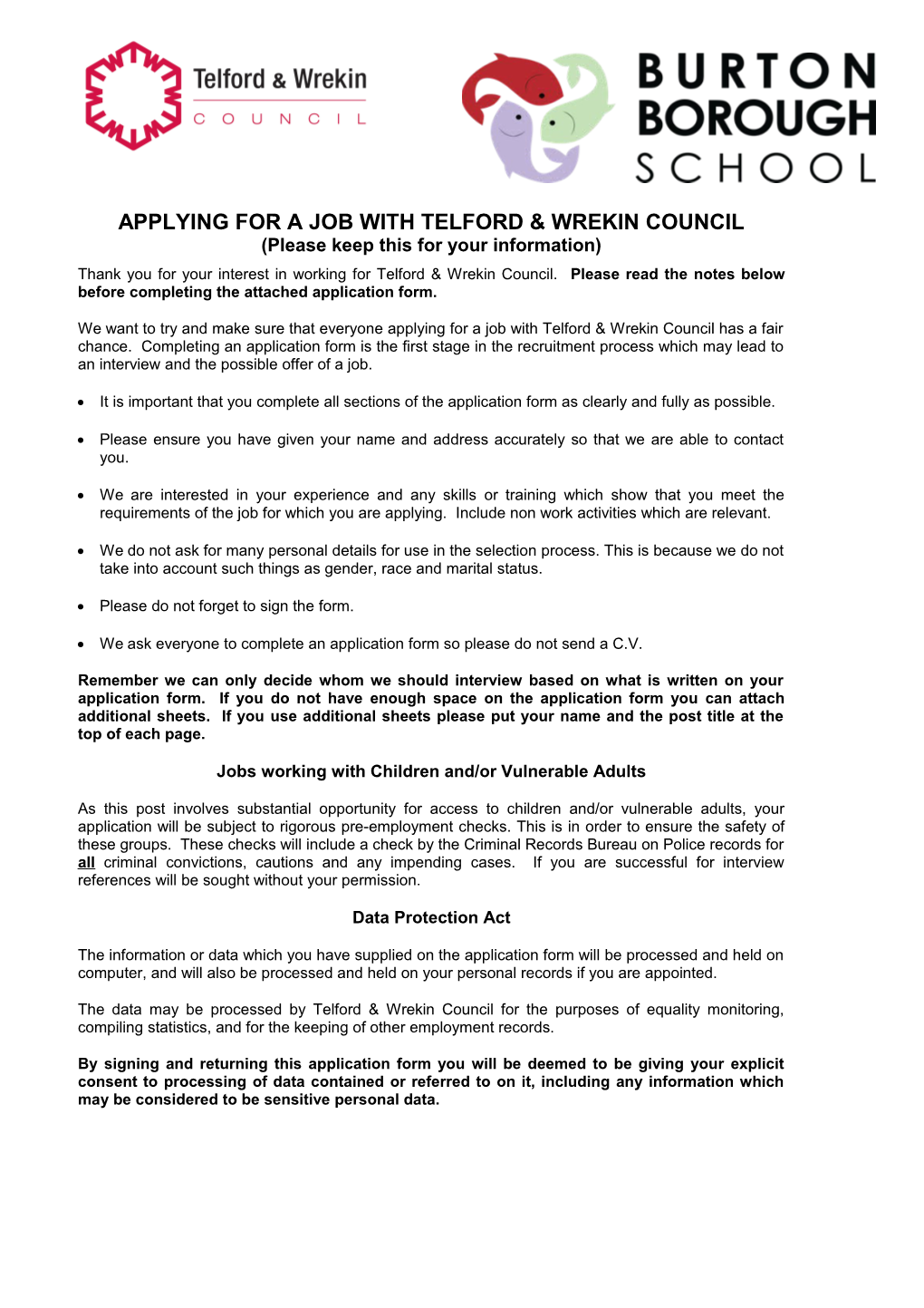 Applying for a Job with Telford & Wrekin Council