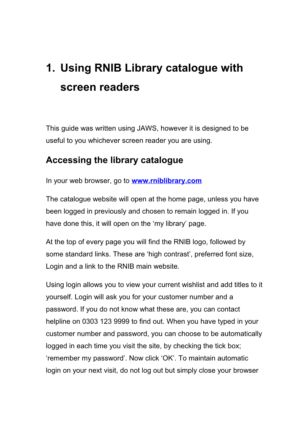 Using RNIB Library Catalogue with Screen Readers