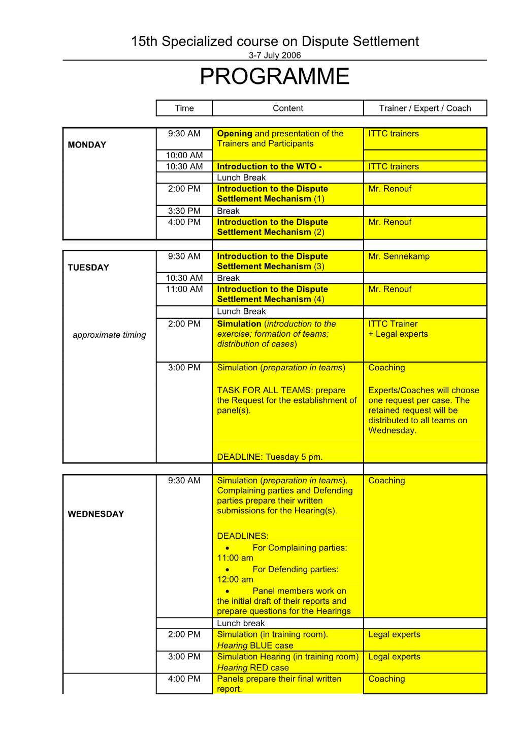 15Th Specialized Course on Dispute Settlement