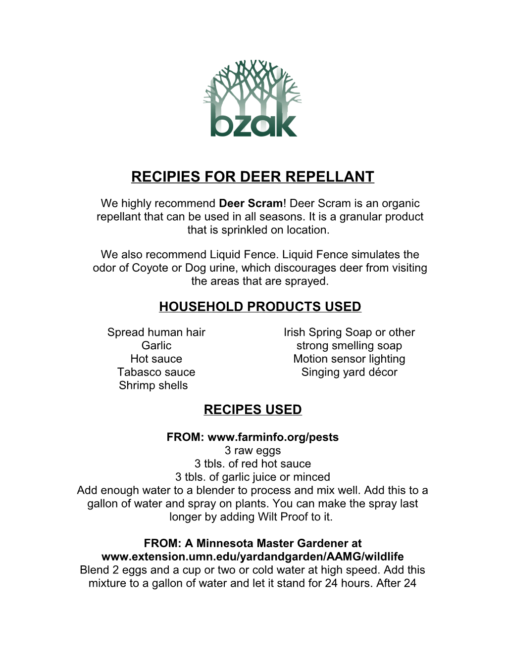 Recipies for Deer Repellant