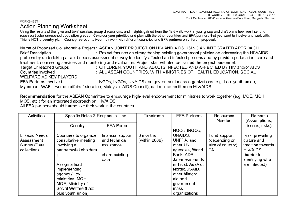 Action Planning Worksheet