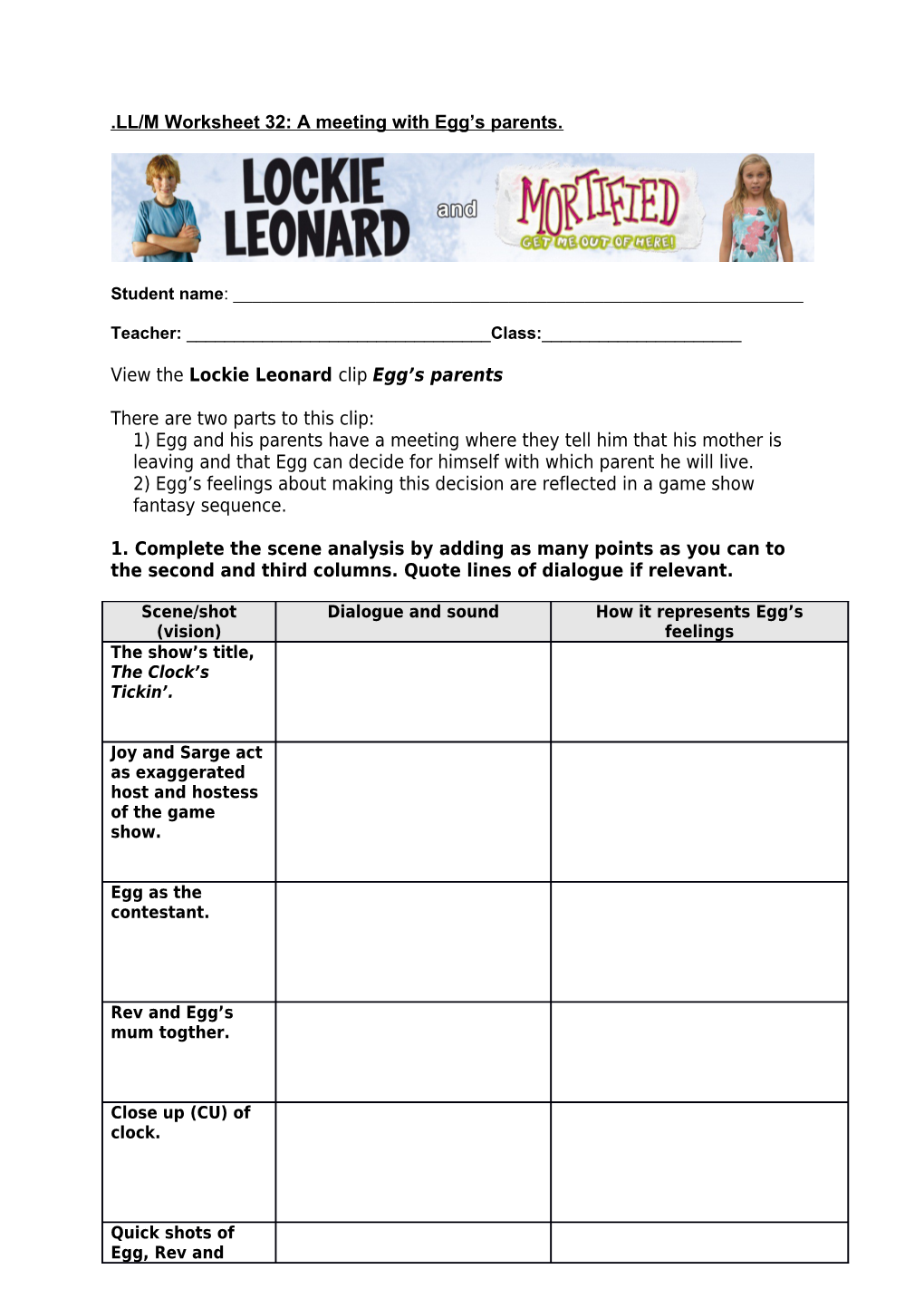 LL/M Worksheet 32: a Meeting with Egg S Parents