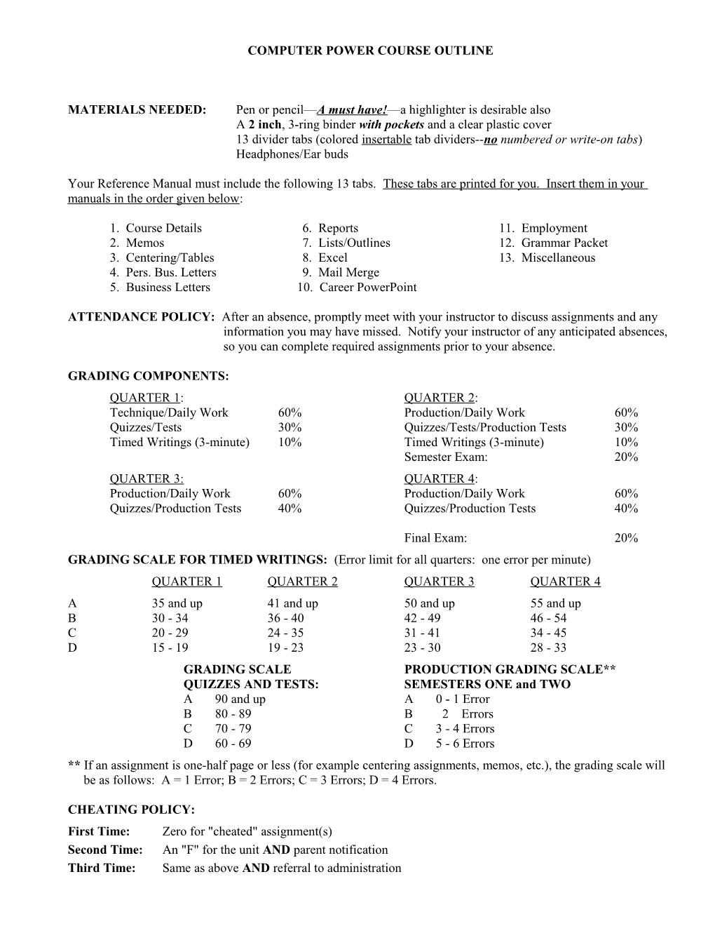 Information Processing Course Outline