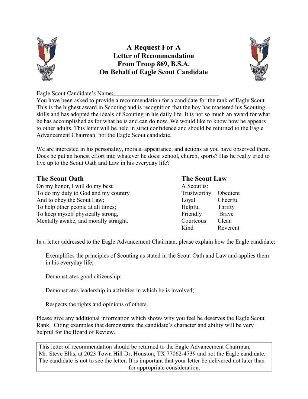 Troop 869 Eagle Rec Letter