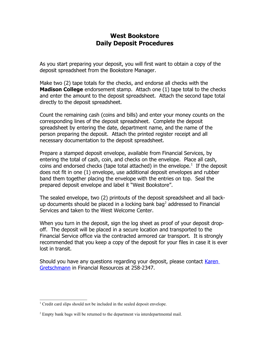 Dailydeposit Procedures