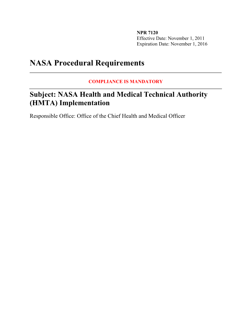 NASA Procedural Requirements