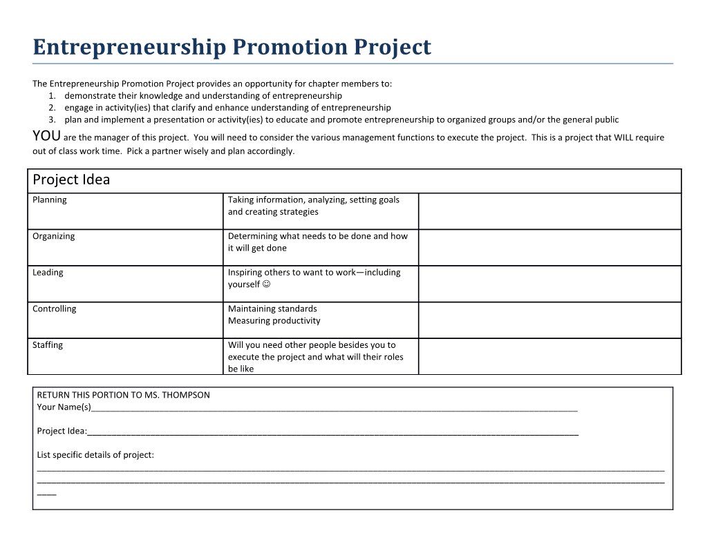 The Entrepreneurship Promotion Project Provides an Opportunity for Chapter Members To