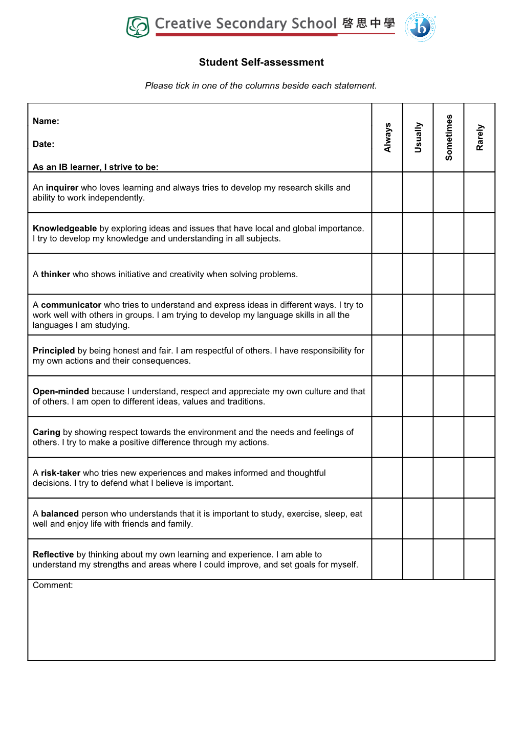 Student Self-Assessment