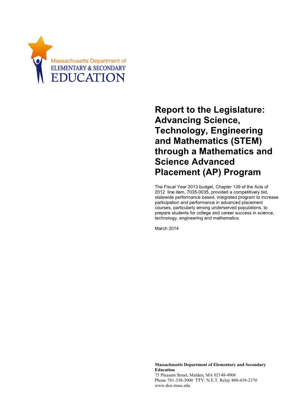 2013 Legislative Report - STEM Advanced Placement Program