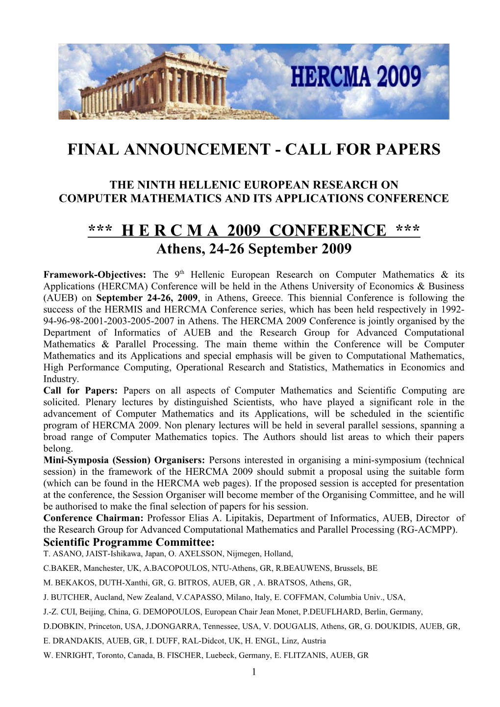 Final Announcement - Call for Papers