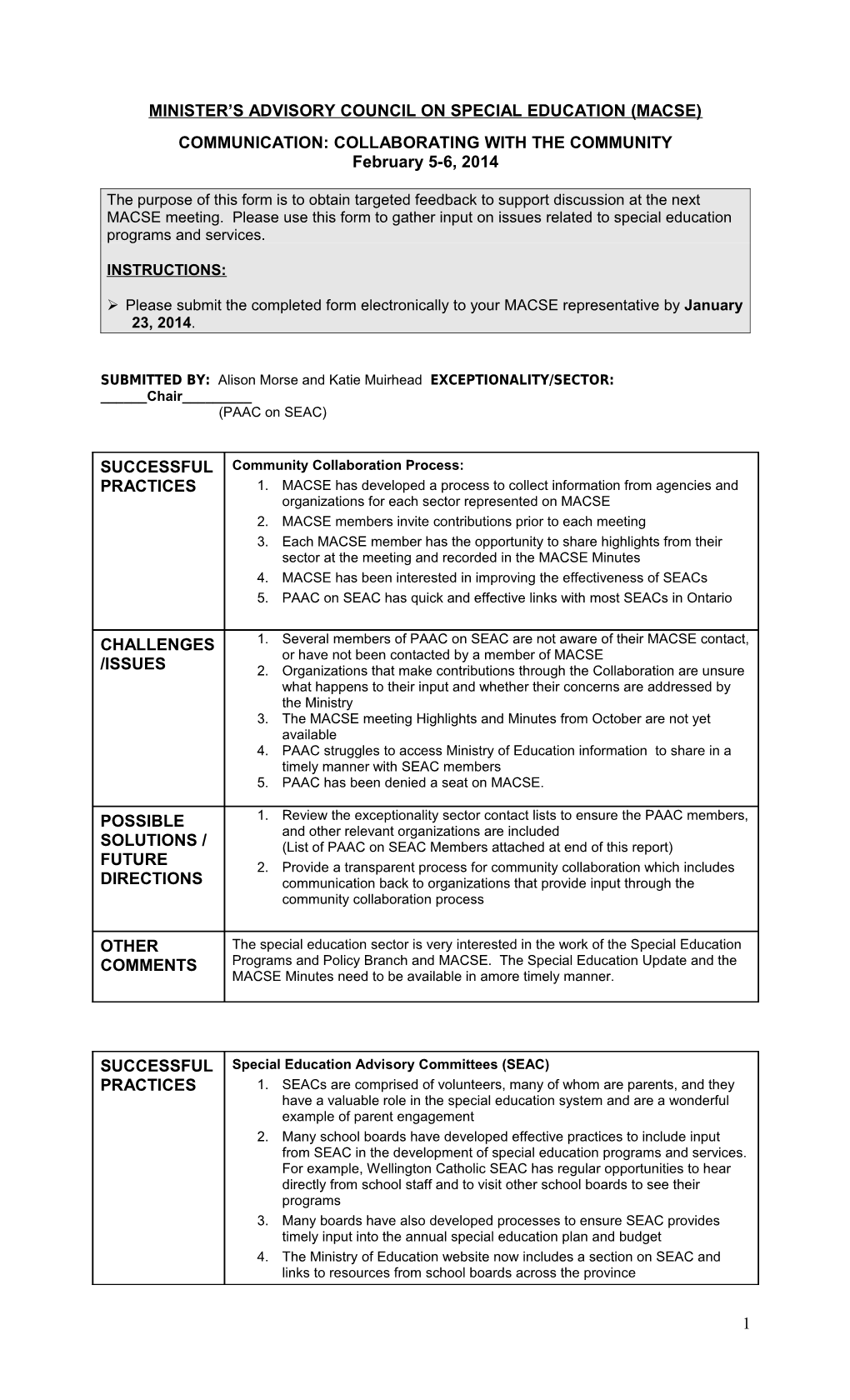 Minister S Advisory Council on Special Education