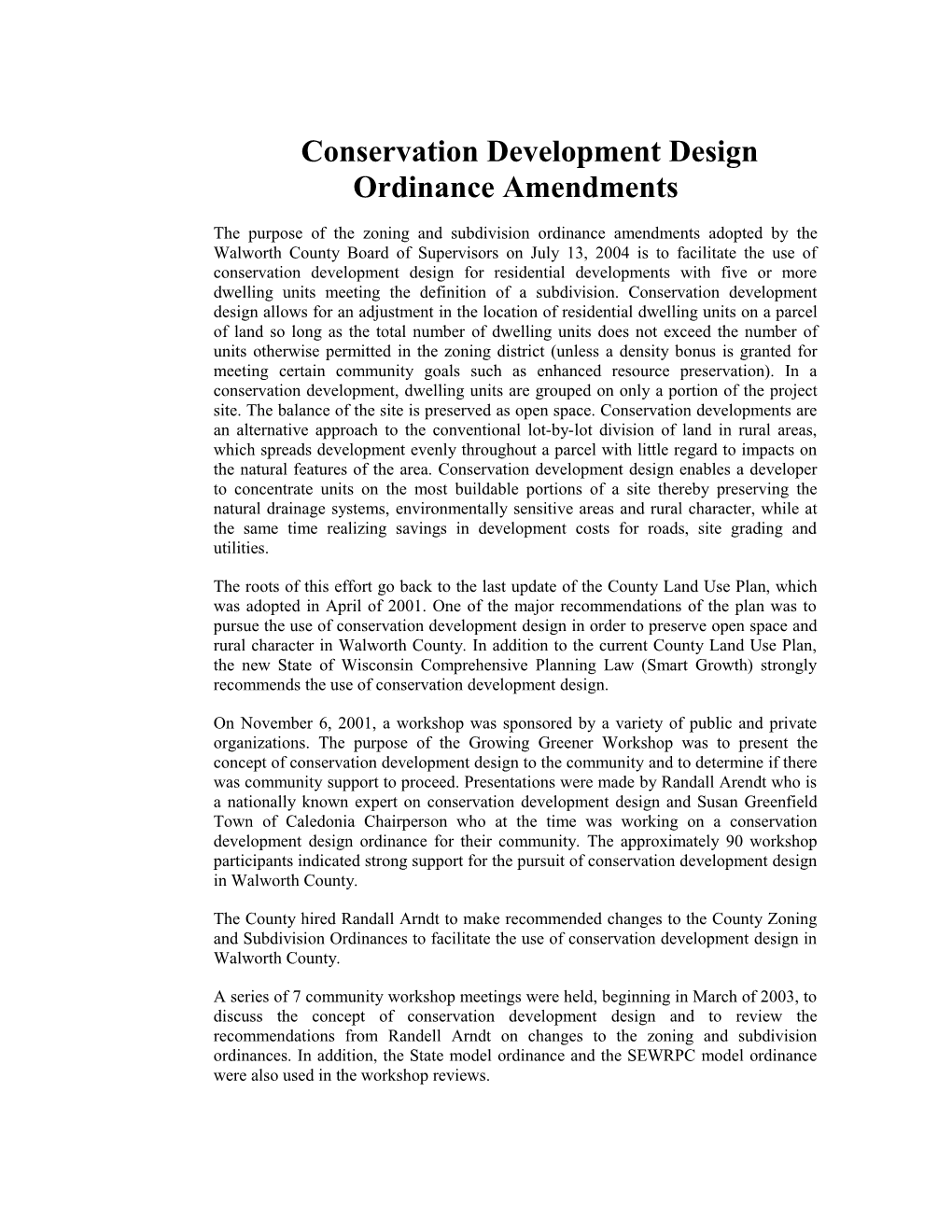 Conservation Development Design Ordinance Amendments