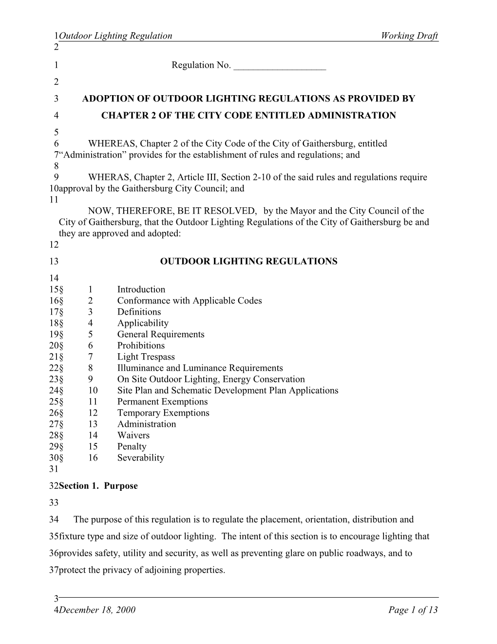 Outdoor Lighting Regulation Working Draft