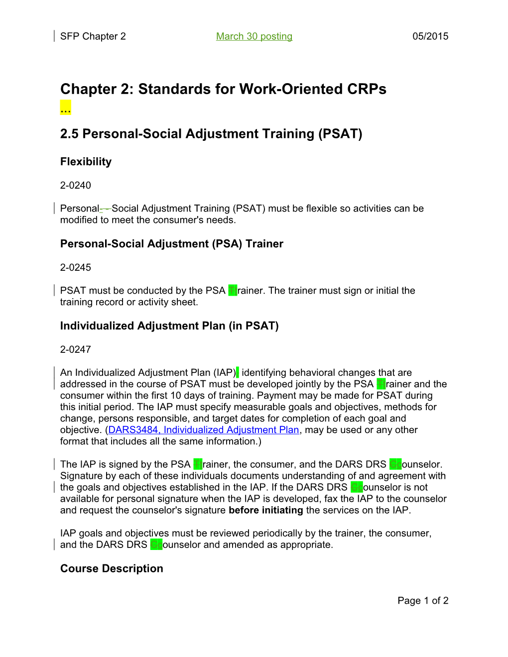Chapter 2: Standards for Work-Oriented Crps