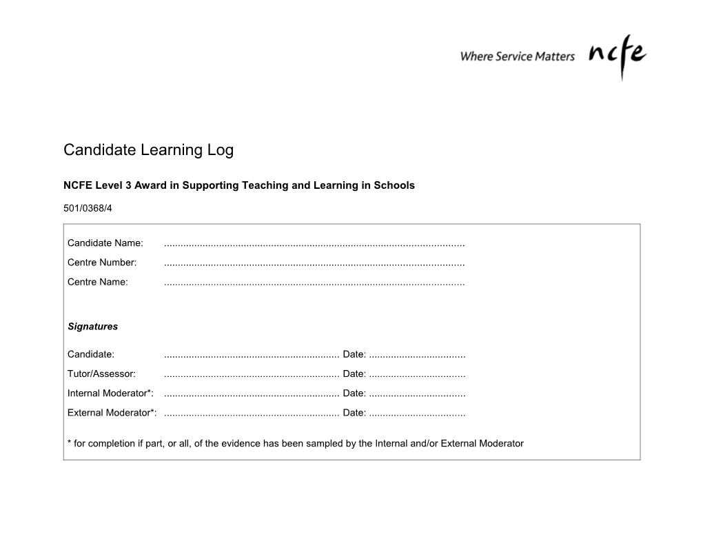 NCFE Level 3 Award in Supporting Teaching and Learning in Schools