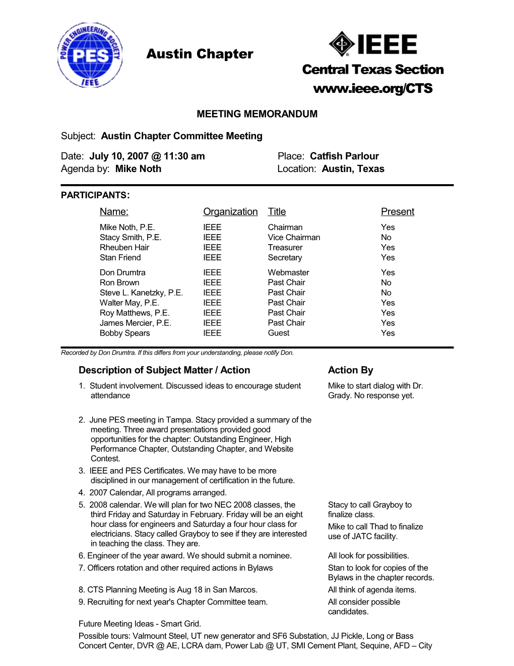 Chapter Committee Meeting Minutes